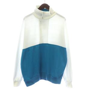 トレーナー スウェット ハーフジップ ハイネック 長袖 バイカラー 裏起毛 XL 白 ホワイト 青 ブルー