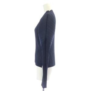PLEATS PLEASE ISSEY MIYAKE イッセイミヤケ ブラウス カットソー スキッパー ハイネック 長袖 プリーツ 紺 ネイビー