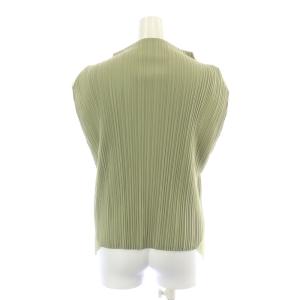 PLEATS PLEASE ISSEY MIYAKE イッセイミヤケ カットソー ブラウス プリーツ フレンチスリーブ モックネック 3 L 黄緑