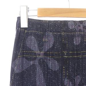 PLEATS PLEASE ISSEY MIYAKE イッセイミヤケ プリーツスカート マキシ タイト 花柄 総柄 2 ネイビー イエロー