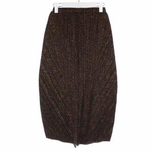 PLEATS PLEASE ISSEY MIYAKE 2004年 プリーツスカート バルーン ロング 総柄 1 ブラウン