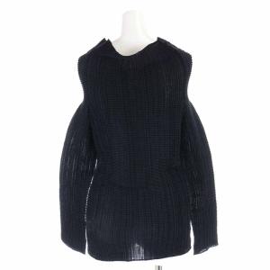 ISSEY MIYAKE FETE カーディガン ハイネック プリーツ 七分袖 2 M 黒 ブラック