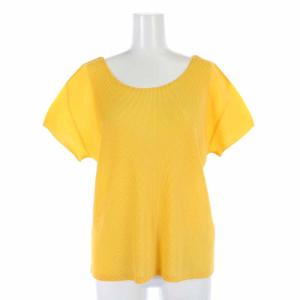 イッセイミヤケ カットソー Uネック プリーツ フレンチスリーブ 3 L 黄色 イエロー