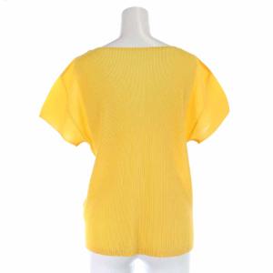 PLEATS PLEASE ISSEY MIYAKE イッセイミヤケ カットソー Uネック プリーツ フレンチスリーブ 3 L 黄色 イエロー