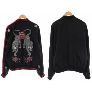 DIESEL リバーシブル スカジャン ブルゾン ジップアップ スカル ドクロ トラ 刺繍 XL 黒 ブラック 赤 レッド シルバー GY09