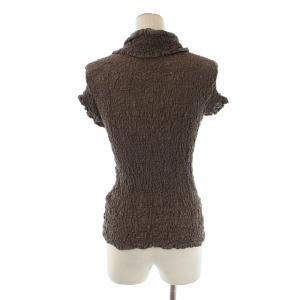 me ISSEY MIYAKE カットソー 半袖 ハーフボタン リボン シワ加工 茶色 ブラウン GY09