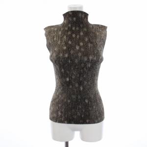 イッセイミヤケ プリーツカットソー ハイネック アニマル柄 3 ブラウン