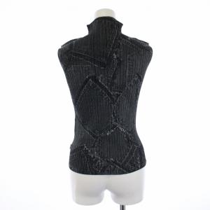 PLEATS PLEASE ISSEY MIYAKE イッセイミヤケ カットソー ハイネック ノースリーブ デニム柄 3 グレー PP41-JK871