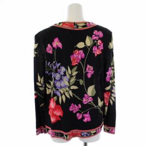 LEONARD FASHION カットソー 長袖 クルーネック 花柄 ウール シルク XL 黒 ブラック 赤 レッド