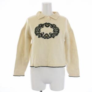 SPORT ニット セーター 長袖 柄 ウール ナイロン S 白 ホワイト 緑 グリーン