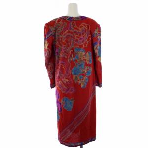 LEONARD ワンピース ロング 長袖 クルーネック 総柄 ウール シルク L 赤 レッド