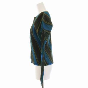 PLEATS PLEASE ISSEY MIYAKE イッセイミヤケ カーディガン シャツ ノーカラー メッシュ 総柄 長袖 4 XL ブルー カーキ