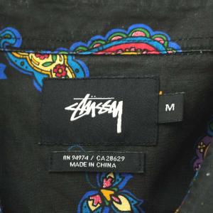 STUSSY シャツ 半袖 ペイズリー柄 コットン M 黒 ブラック