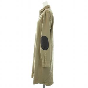 Ralph Lauren COLLECTION パープルレーベル シャツワンピース ウール レザーパッチ 長袖 ひざ丈 8 L ベージュ