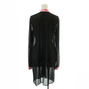 LEONARD FASHION カーディガン 長袖 シアー  花柄 切替 ピンク ブラック