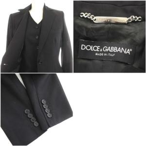 DOLCE&GABBANA スーツ 3ピース セットアップ ジャケット ベスト パンツ 38 S相当 黒 ブラック