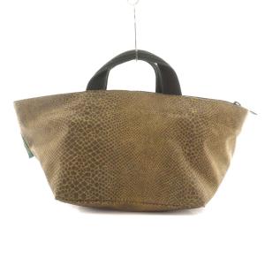 901F 舟形 ハンドバッグ ミニトートバッグ アニマル柄 ナイロン 茶 ブラウン