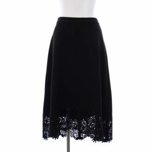 18SS ダブルクロス 刺繍 フレアスカート ロング 38 M 黒 ブラック