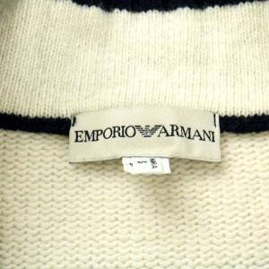 EMPORIO ARMANI ジャケット ニット ジップアップ ロゴ ウール S アイボリー 紺 ネイビー