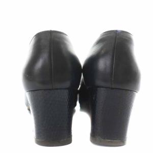 Salvatore Ferragamo パンプス レザー スクエアトゥ チャンキーヒール リザード型押し 切替 ヴァラ 6.5D 24cm 紺 ネイビー