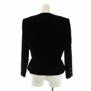 GIVENCHY スーツ セットアップ 上下 ノーカラージャケット シングル リボン タイトスカート ひざ丈 花柄 ベロア 10 XL 黒 ブラック