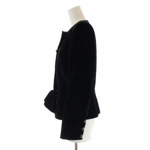 GIVENCHY スーツ セットアップ 上下 ノーカラージャケット シングル リボン タイトスカート ひざ丈 花柄 ベロア 10 XL 黒 ブラック