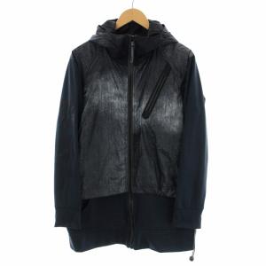 ナイロン切替ジャケット ロング ジップアップ フード M 紺 ネイビー 黒 ブラック グレー GY09