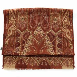 ETRO ストール マフラー ウール 絹 シルク混 総柄 茶 ブラウン ベージュ