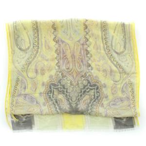 ETRO ストール マフラー 絹 シルク 薄手 総柄 黄色 イエロー ベージュ