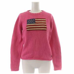 ニット セーター プルオーバー アメリカ国旗 星条旗 長袖 XL ピンク