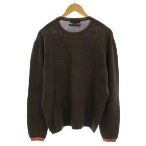 ETRO ニット セーター クルーネック 長袖 ハイゲージ コットン Slim X-LARGE 茶 ブラウン
