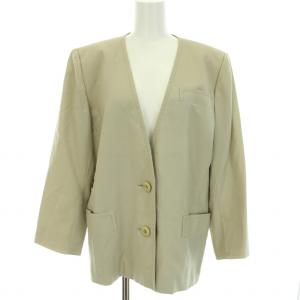 YVES SAINT LAURENT スーツ セットアップ 上下 ノーカラージャケット スカート ひざ丈 タイト ヴィンテージ ウール M ベージュ