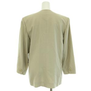 YVES SAINT LAURENT スーツ セットアップ 上下 ノーカラージャケット スカート ひざ丈 タイト ヴィンテージ ウール M ベージュ