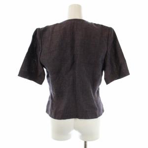 YVES SAINT LAURENT ヴィンテージ スーツ セットアップ 上下 ノーカラージャケット 半袖 ダブル 金ボタン タイトスカート ひざ丈 麻 リネン