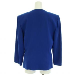 YVES SAINT LAURENT スーツ セットアップ 上下 ノーカラージャケット スカート ひざ丈 タイト ヴィンテージ ウール M 青 ブルー ゴールド