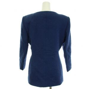 YVES SAINT LAURENT サンプル品 スーツ セットアップ 上下 ノーカラージャケット スカート ひざ丈 タイト ジャガード 総柄 ヴィンテージ 青