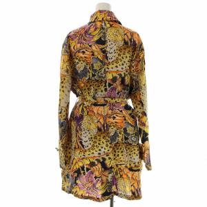 Salvatore Ferragamo ステンカラーコート ロング シングル ベルト 花柄 ヒョウ柄 レオパード M 黄色 イエロー 紺 ネイビー マルチカラー GY11