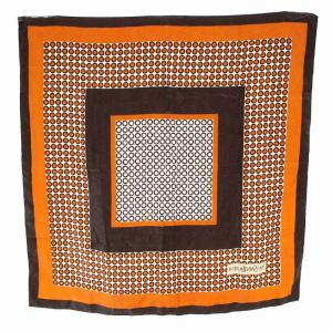 YVES SAINT LAURENT スカーフ チーフ 大判 ドット ロゴ 絹 シルク オレンジ 茶色 ブラウン 白 ホワイト GY11 OH