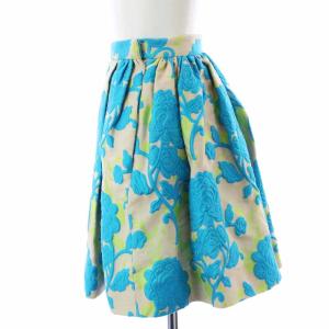miumiu フレアスカート ミニスカート ジップフライ 花柄 絹 シルク混 36 XS 青 ブルー マルチカラー