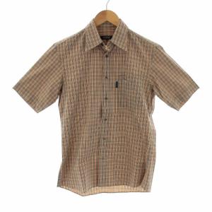 カジュアルシャツ 半袖 レギュラーカラー ワンポイント ノバチェック 1 S ベージュ 黒 ブラック 白 ホワイト 赤 レッド
