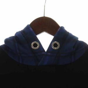 GIVENCHY HOODIE SWEATER パーカー プルオーバー チェックフード 切替 S ブラック ブルー