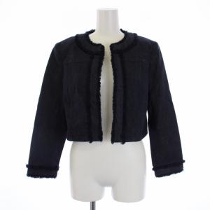 21年製 MONROE DENIM JACKET ノーカラー フリンジ 38 ネイビー