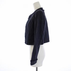 FOXEY NEW YORK 21年製 MONROE DENIM JACKET ノーカラー フリンジ 38 ネイビー
