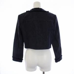FOXEY NEW YORK 21年製 MONROE DENIM JACKET ノーカラー フリンジ 38 ネイビー