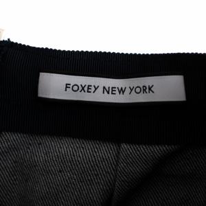 FOXEY NEW YORK 21年製 Monroe Denim Skirt フレア デニムスカートフリンジ 38 ネイビー