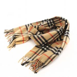 マフラー ノバチェック フリンジ ウール 茶