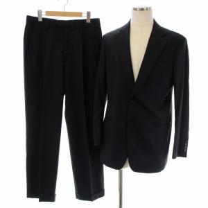 スーツ セットアップ 上下 テーラードジャケット シングル 2B パンツ スラックス ストライプ ウール 48 M 紺 ネイビー