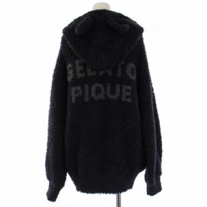 gelato pique 21AW Halloween限定 ルームウェア パジャマ クロネコパーカー 長袖 ジップアップ 耳付き ボア ロゴ F グレー
