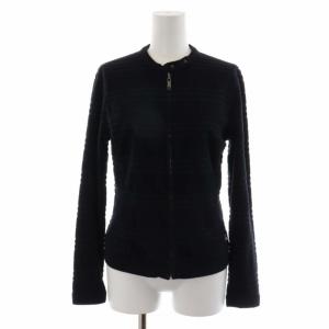 ノーカラージャケット ボーダー ジップアップ パイル地 ストレッチ素材 1 S 黒 ブラック