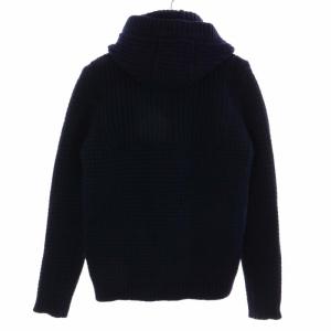 Bark ニットジャケット ミックス編み ダウン切替 フード ウール S 紺 ネイビー